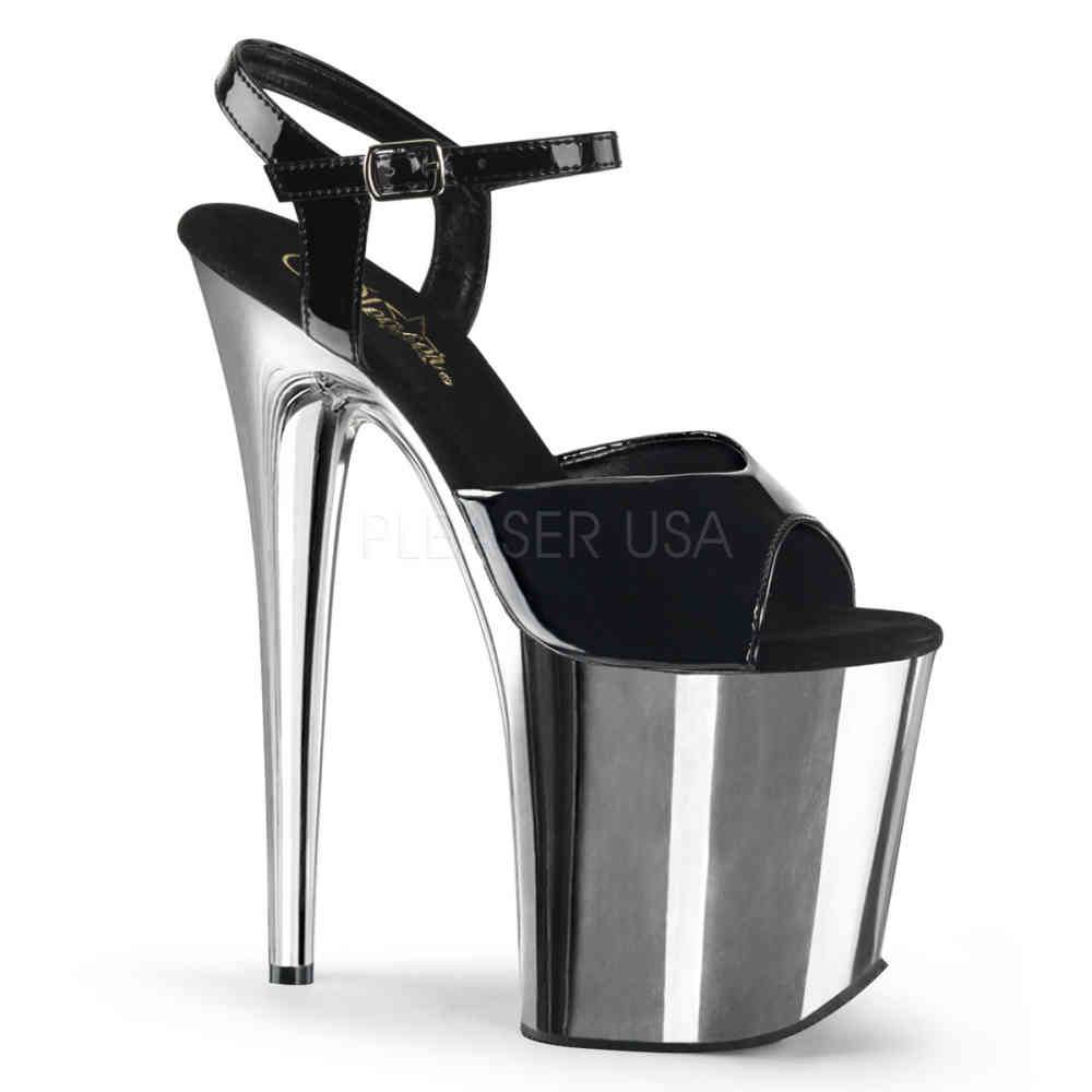Pleaser - FLAMINGO809 Sandale à bride à la cheville, Pole dance chaussures - Chaussures de pole dance - Noir/Couleur chrome Product image
